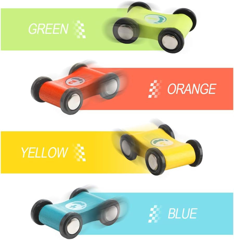 Toddler Wooden Race Track Car Ramp Toys for 1 2 Year Old Baby Motor Skills Race Tracks Car Ramp Vehicle Playsets with 4 Mini Cars and 1 Car Garage